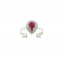 18kt gold ring with drop Ruby and diamonds